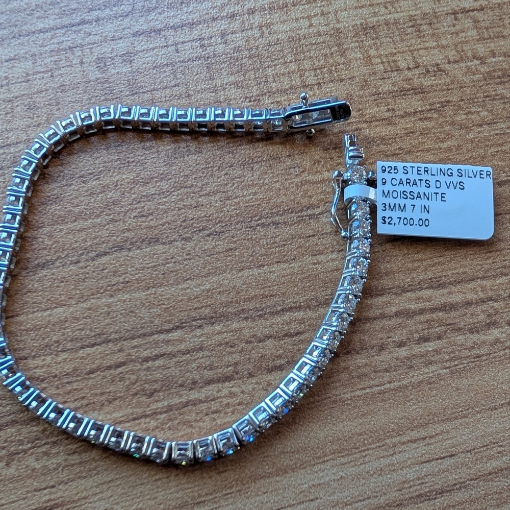 925 Sterling Silver Moissanite Tennis Bracelet - Clear